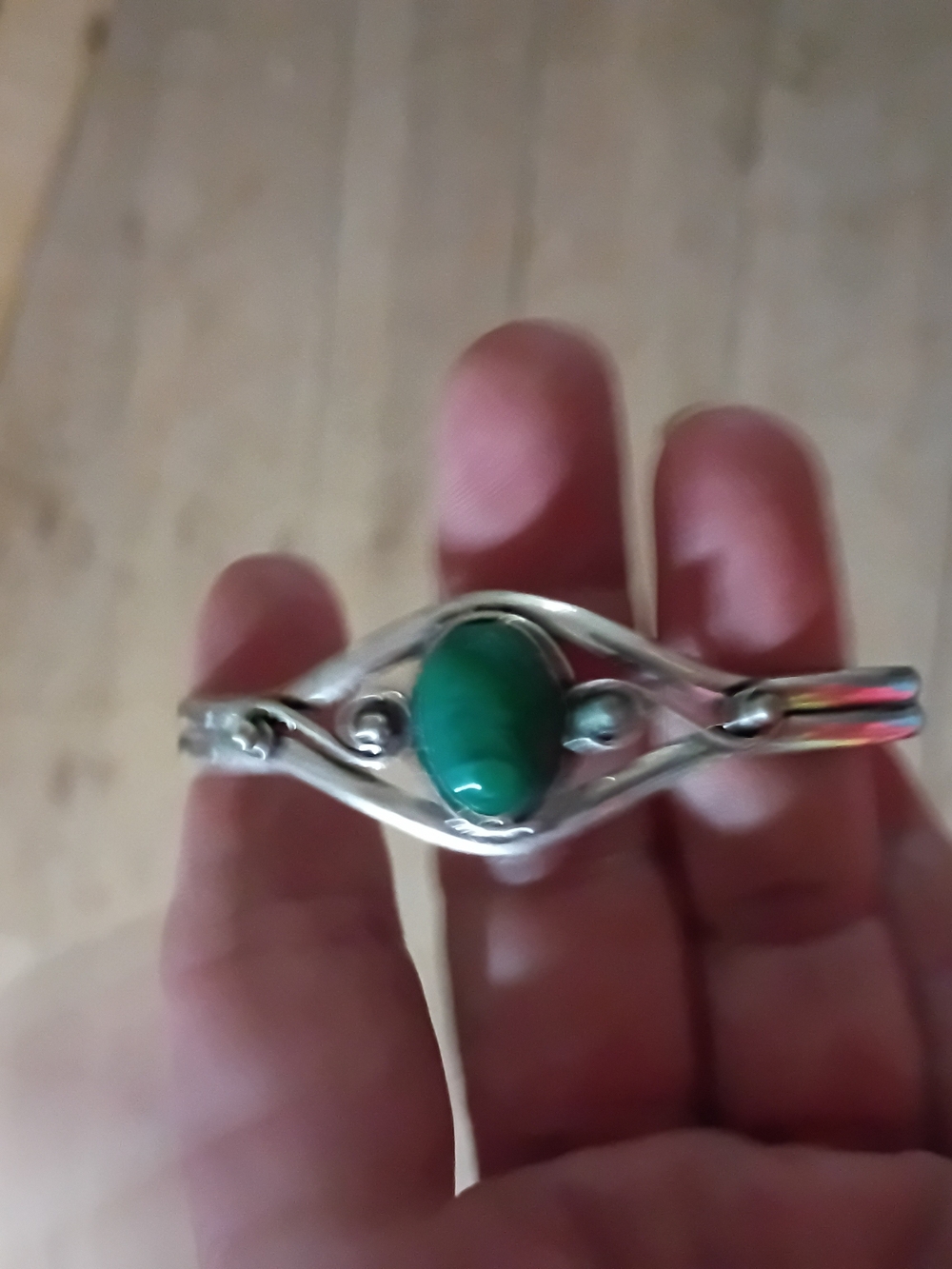 Silver Bracelet with Green Oval Stone - Women Jewelry